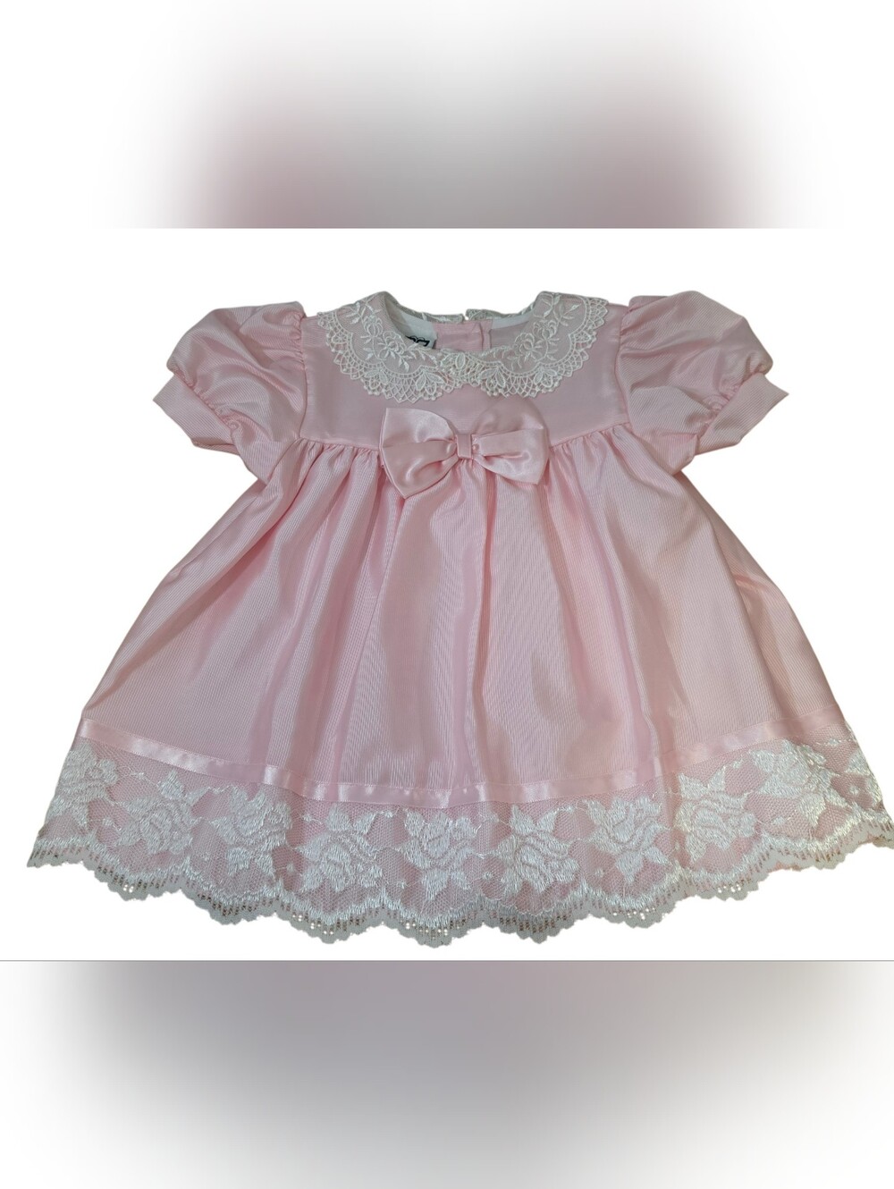 Vintage Jolene Pink Baby 12mo Dress with white lace trim